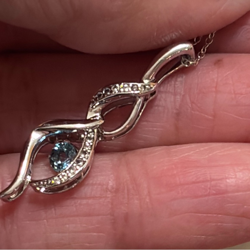 NWOT- Elegant Blue Topaz and Diamond Necklace- 925 Sterling Silver Italy